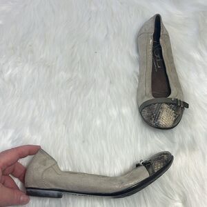 Attilio Giusti Leombruni AGL Cream Shimmer‎ Cap Toe Ballet Flat Sz 37/US 7